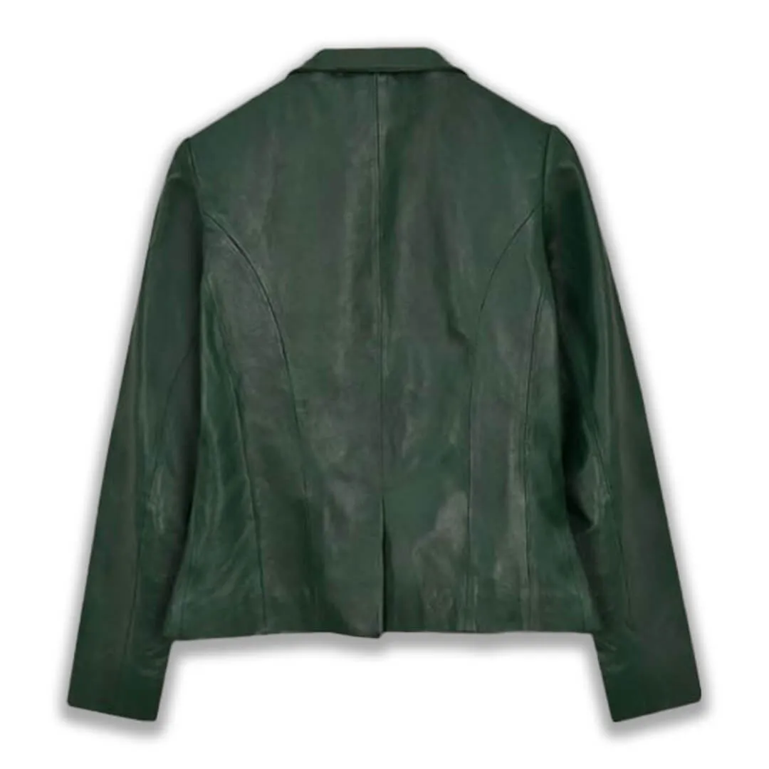 Women Green Leather Blazer