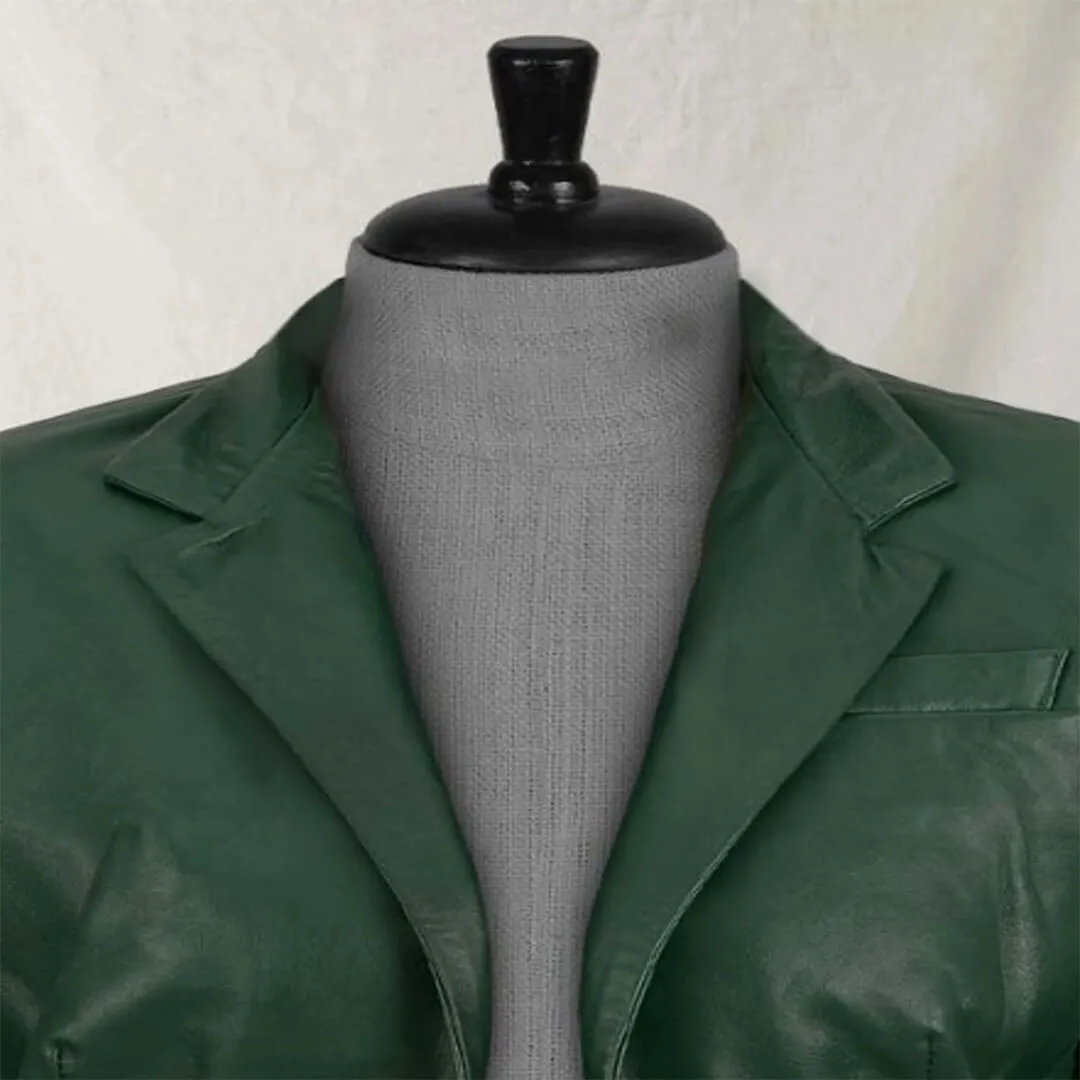 Women Green Leather Blazer