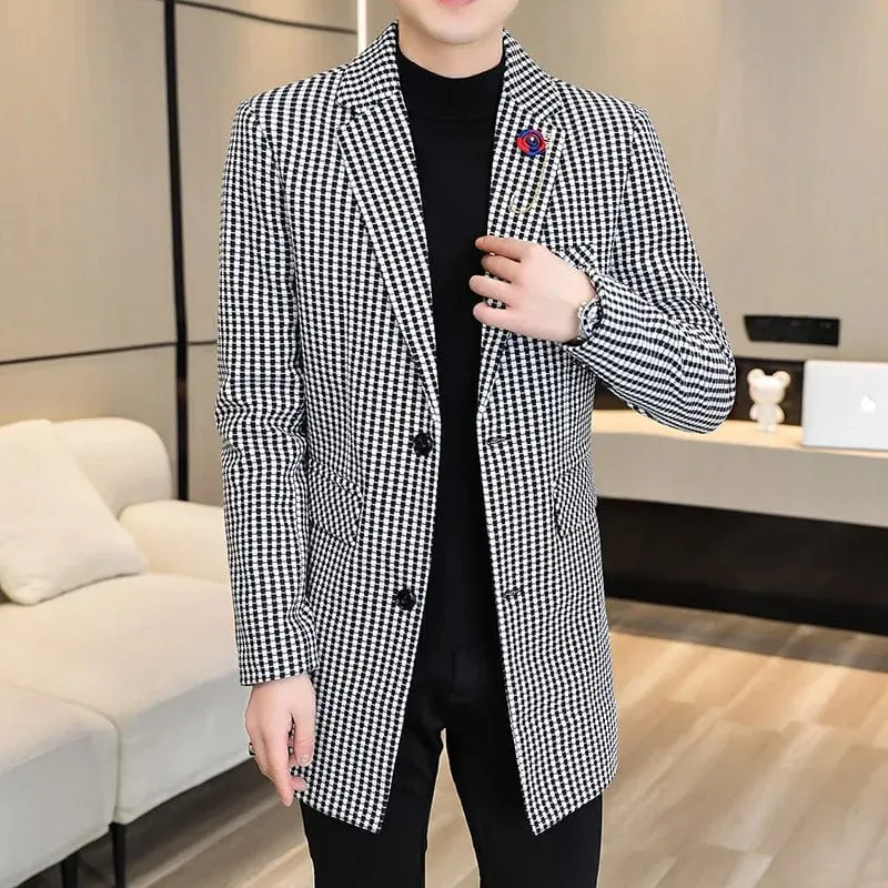 Wool Blends Jacket: Men's Long Casual Business Trench Coat Streetwear Overcoat