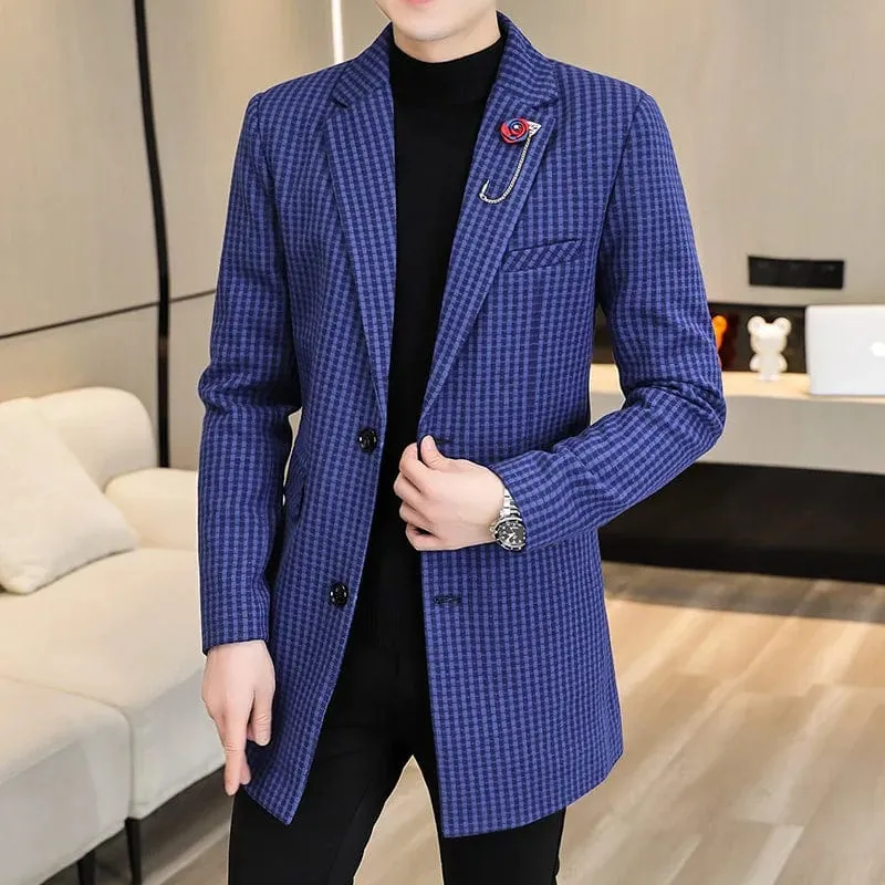 Wool Blends Jacket: Men's Long Casual Business Trench Coat Streetwear Overcoat