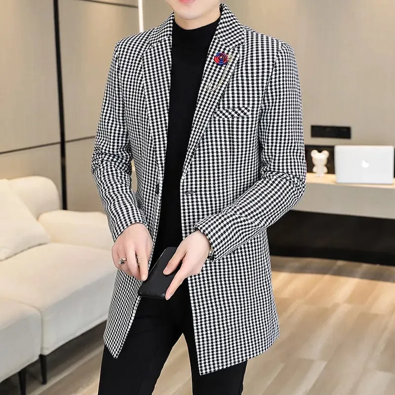 Wool Blends Jacket: Men's Long Casual Business Trench Coat Streetwear Overcoat